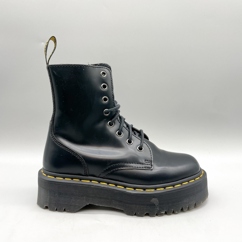 Dr Martens Womens 6 Jadon Platform Boots Black Polished Smooth Leather Goth Punk